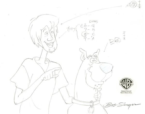 Scooby-Doo Original Production Drawing Signed by Bob Singer: Shaggy and Scooby on Sale